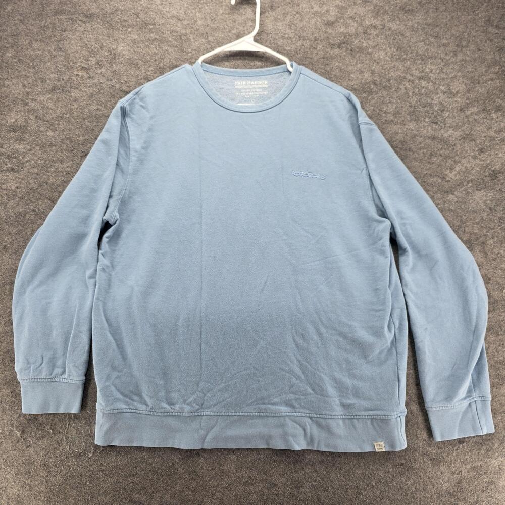 Fair Harbor Sweatshirt Mens L Blue Pullover Crewneck Knit Logo Cotton Blend